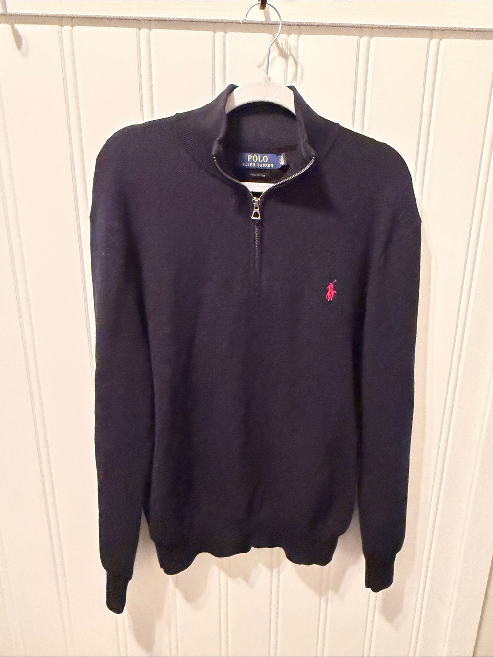 Polo Ralph Lauren Waffle-Knit Pima Cotton Quarter-Zip Pullover Mens XL Red Pony